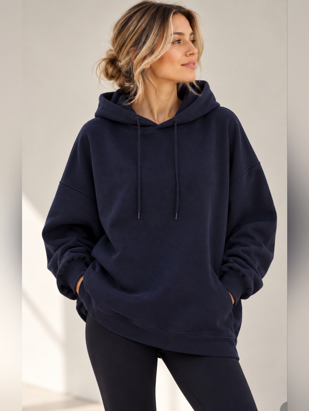 Lefties Oversized Navy Cotton Blend Hoodie Size L NWT